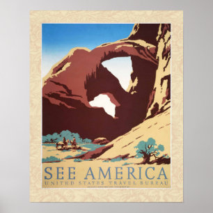 Retro-Sehen-Amerika-Western-Cowboys-Wüste-Bogen-WP Poster