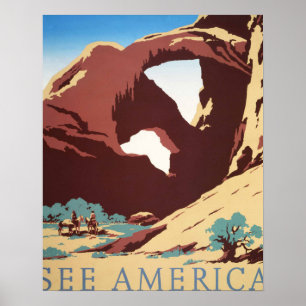 Retro-Sehen-Amerika-Western-Cowboys-Wüste-Bogen-WP Poster