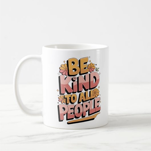 "Retro 'Sei freundlich zu allen Menschen' Typograf Kaffeetasse (Links)