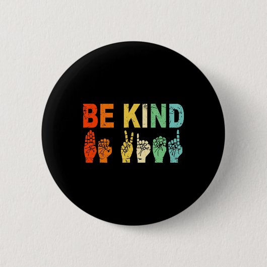 Retro Seid nette Hand Zeichen ASL Autismus Bewusst Button (Vorderseite)