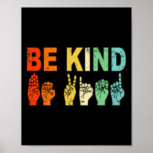 Retro Seid nette Hand Zeichen ASL Autismus Bewusst Poster