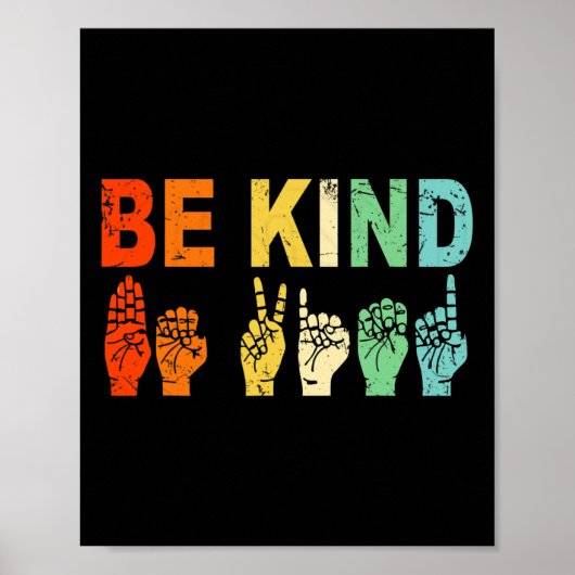 Retro Seid nette Hand Zeichen ASL Autismus Bewusst Poster (Vorne)