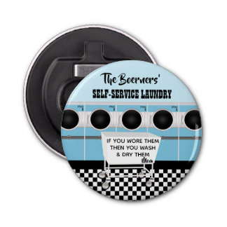 Retro-Selbstbedienungswäscherei, die sie die Arbei Flaschenöffner