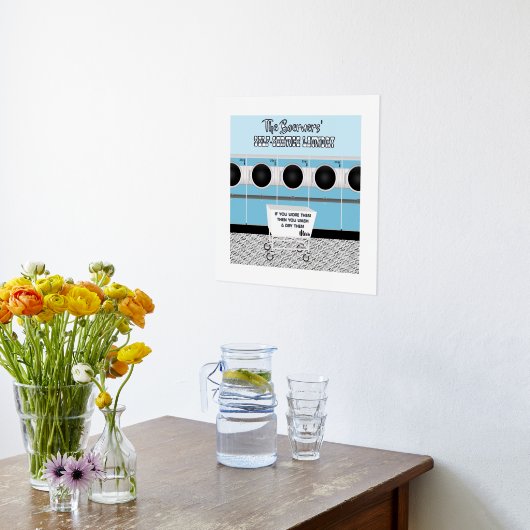 Retro-Selbstbedienungswäscherei, die sie die Arbei Foliendrucke (Ablage(Küche))