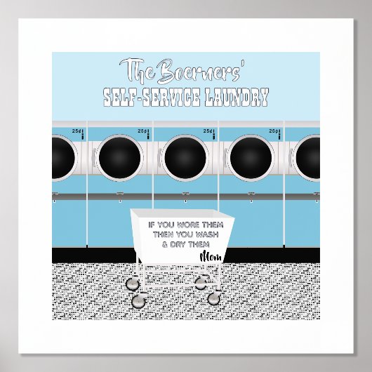 Retro-Selbstbedienungswäscherei, die sie die Arbei Foliendrucke (Vorderseite)
