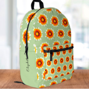 Retro-Senf-Blumenmuster mit gedrucktem Namen Bedruckter Rucksack