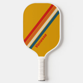 Retro Senf gestreift mit Namen Pickleball Schläger