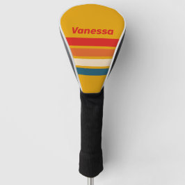 Retro-Senf-Querstreifen mit Namen Golf Headcover