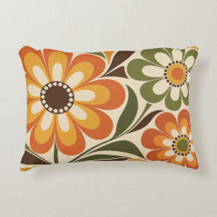 Retro-Senf- und Oliven-Daisies Dekokissen