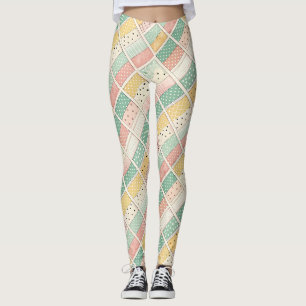 Retro-Senfgelb geometrisches Diamant-Karo-Punkt-Mu Leggings