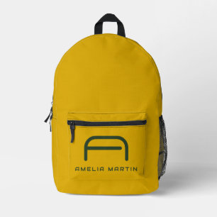 Retro Senfgelb und Waldgrün Monogramm Bedruckter Rucksack