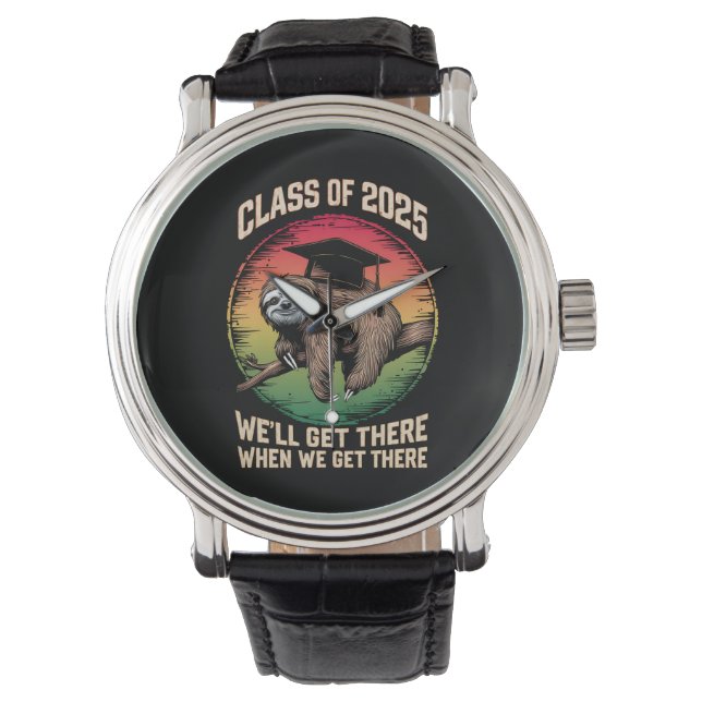Retro Senior Class of 2025 Sloth Cap Abschluss Armbanduhr (Vorderseite)