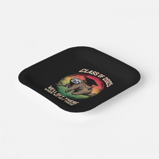 Retro Senior Class of 2025 Sloth Cap Abschluss Pappteller (Gewinkelt)