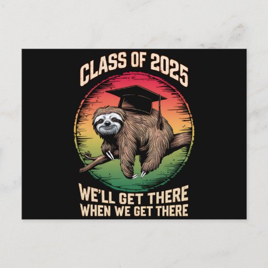 Retro Senior Class of 2025 Sloth Cap Abschluss Postkarte (Vorderseite)