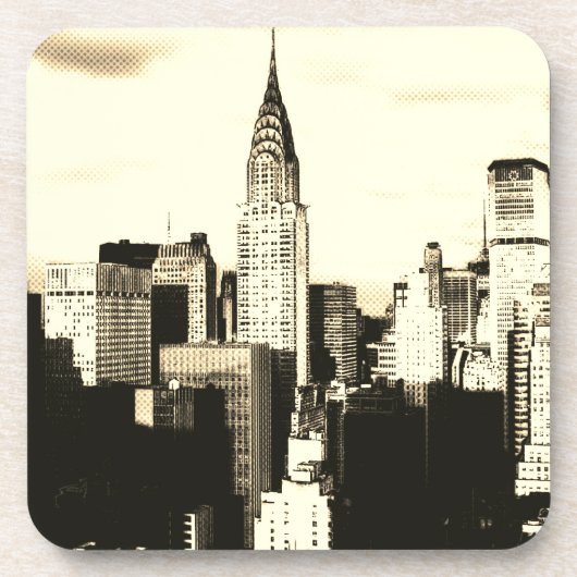 Retro Sepia Pop Art Comic Dot New York City Getränkeuntersetzer (Vorderseite)