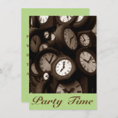 Retro-Sepia-Uhr gegenüber Hand-Party-Zeit-Einladun Einladung (Vorne/Hinten)