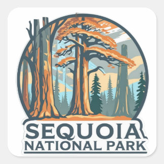 retro Sequoia National Park Giant Sequoia Trees Quadratischer Aufkleber