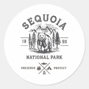 Retro Sequoia-Nationalpark Urlaubsneuheit Runder Aufkleber