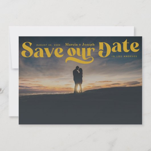 Retro Serif Senf gelb Save The Date (Vorderseite)
