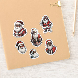 Retro-Set von 6 Stk. Schwarz-Santa-Claus Weihnacht Aufkleber