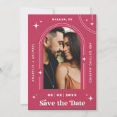 Retro Seventies Boho Arch Viva Magenta 2 Foto 70er Save The Date (Vorderseite)