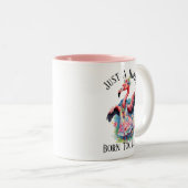 Retro Seventies Hippie Blume Kind Funny Flamingo Zweifarbige Tasse (VorderseiteRechts)