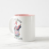 Retro Seventies Hippie Blume Kind Funny Flamingo Zweifarbige Tasse (Vorderseite Links)