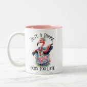 Retro Seventies Hippie Blume Kind Funny Flamingo Zweifarbige Tasse (Links)