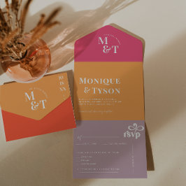 Retro Seventies Hochzeit | Alle in einer Einladung