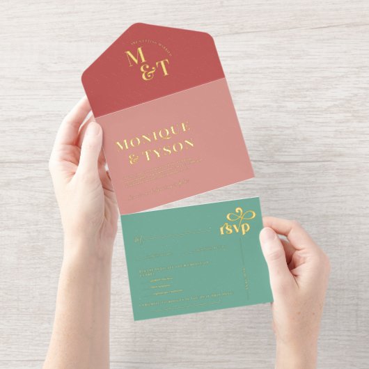 Retro Seventies Hochzeit | Alle in einer Einladung (Abreißstreifen)