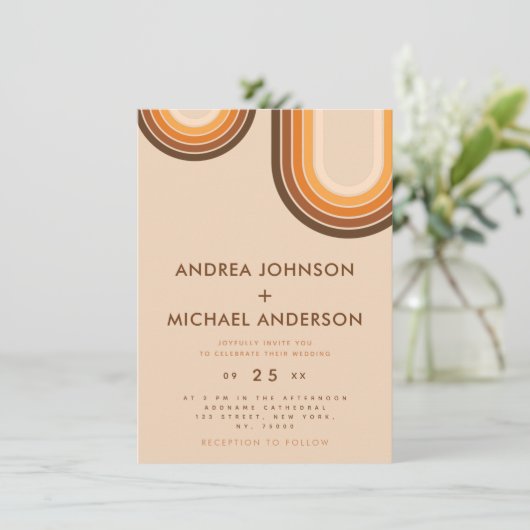 Retro Seventies Rainbow Beige Creme 70er Brown Einladung (Stehend Vorderseite)