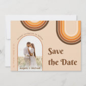 Retro Seventies Rainbow Boho Arch Foto Beige 70er Save The Date (Vorderseite)