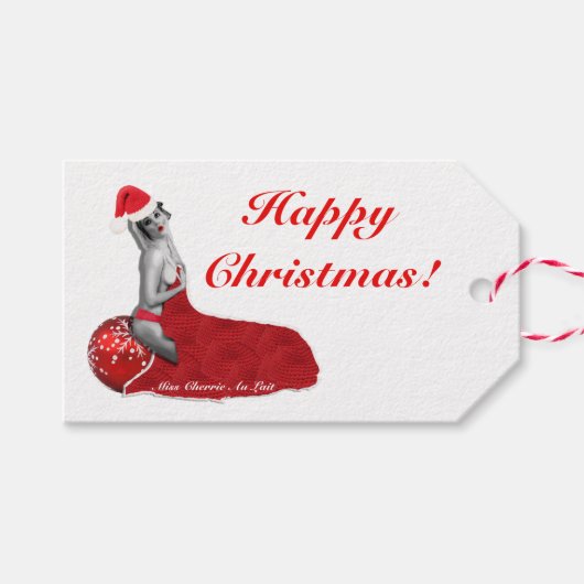Retro Sexy Pinup Girl Kunst Weihnachtsgeschenk Tag Geschenkanhänger (Vorderseite (Horizontal))