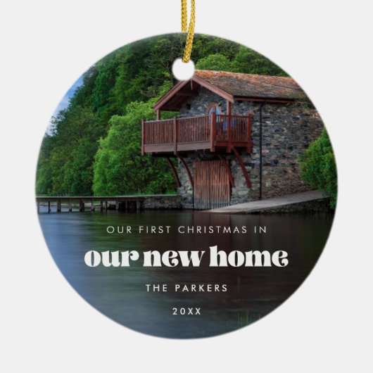 Retro sFirst Christmas in unserem neuen Zuhause-Fo Keramik Ornament (Vorne)