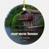 Retro sFirst Christmas in unserem neuen Zuhause-Fo Keramik Ornament (Hinten)