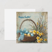 Retro-Shabby Chic Ostereier in Korbweiden Feiertagskarte (Vorne/Hinten)