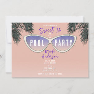Retro Shades Sonnenbrille Sweet 16 Pool Party Einladung