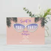 Retro Shades Sonnenbrille Sweet 16 Pool Party Einladung (Stehend Vorderseite)