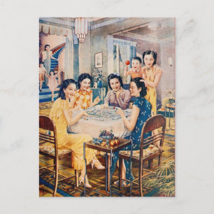 Retro-Shanghai-Werbe-Mahjong-Spiel Postkarte