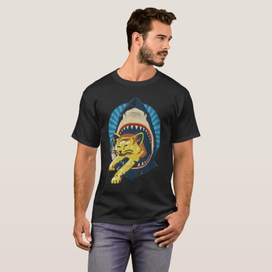 Retro Shark Eating Cat Ocean Predator Attack Anima T-Shirt (Vorne ganz)