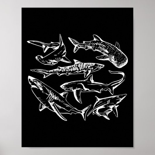 Retro Shark Specie Ocean Lover Fish Summer Poster (Vorne)