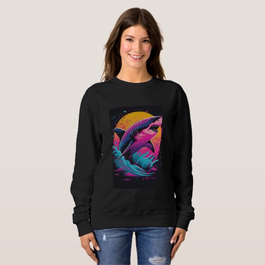 Retro Shark Sunset Sweatshirt (Vorne ganz)