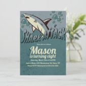 Retro Shark Themed Birthday Party Einladung (Stehend Vorderseite)