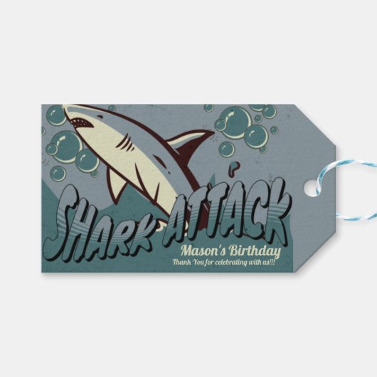 Retro Shark Themed Birthday Party Geschenkanhänger (Vorderseite (Horizontal))