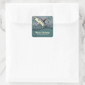 Retro Shark Themed Birthday Party Quadratischer Aufkleber (Tasche)