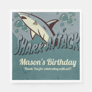 Retro Shark Themed Birthday Party Serviette