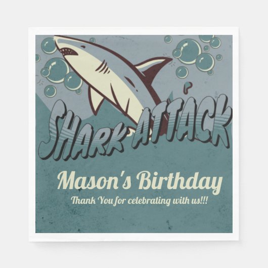 Retro Shark Themed Birthday Party Serviette (Vorderseite)