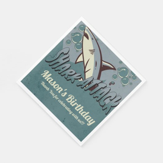 Retro Shark Themed Birthday Party Serviette (Ecke)