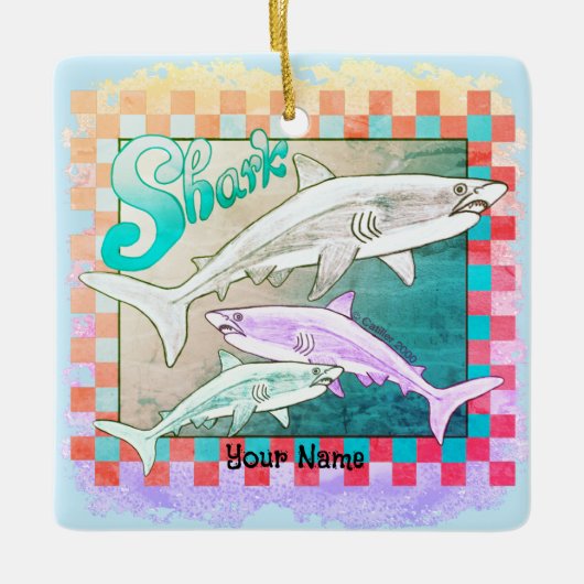 Retro Sharks Keramikornament (Vorderseite)