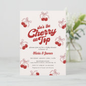 Retro She is the Cherry on Top Trendy Baby Shower Einladung (Stehend Vorderseite)